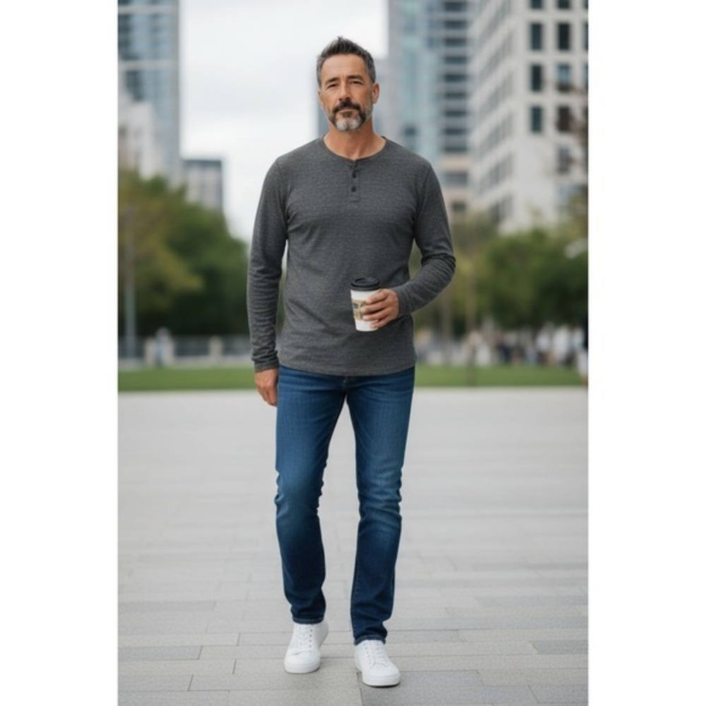 Public Opinion Men Henley Long Sleeve Shirt Charcoal Heather Grey XXL PS370490YM